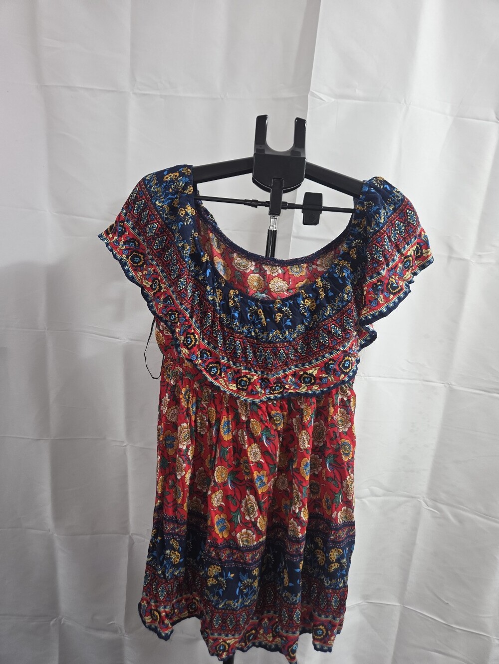 Plus Size Shein Curve Women's Red Floral Off-the-Shoulder Midi Dress Shirt 1X
